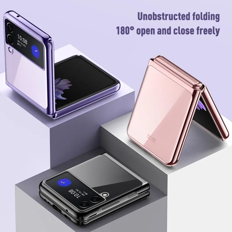 luxury plating frame hard case for samsung galaxy z flip 3 transparent case electroplate frame clear cover for galaxy z flip 3 free global shipping