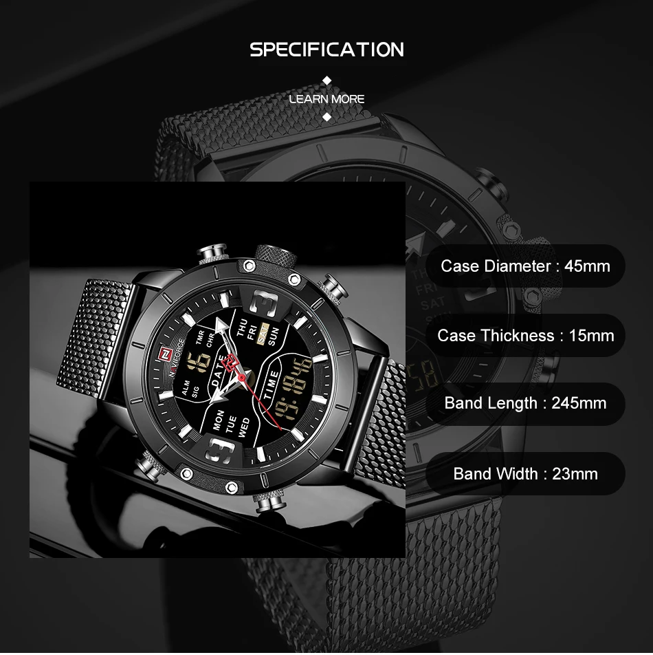 Новинка NAVIFORCE мужские часы Топ люксовый бренд спортивные кварцевые цифровые
