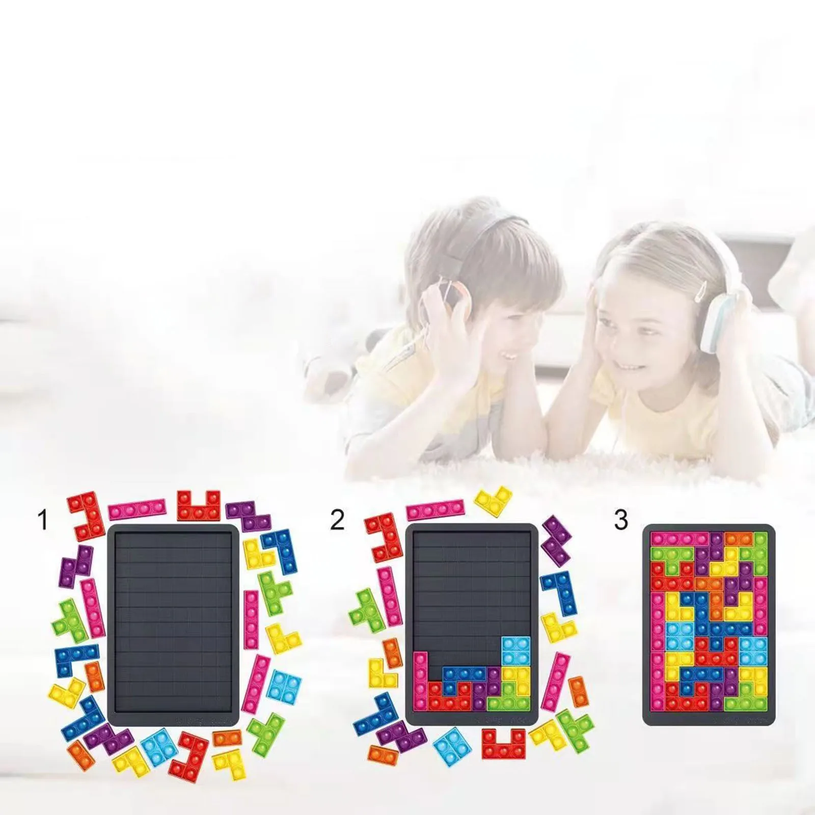 Puzle de Tetris antiestr&eacute;s para ni&ntilde;os, juguete sensorial con burbujas, tablero educativo, 27 piezas-5