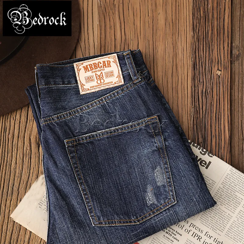 

Bedrock vintage summer thin 11oz heavy washed slub Raw Denim jeans for men blue pencil pants 703 slim cropped trousers 7325