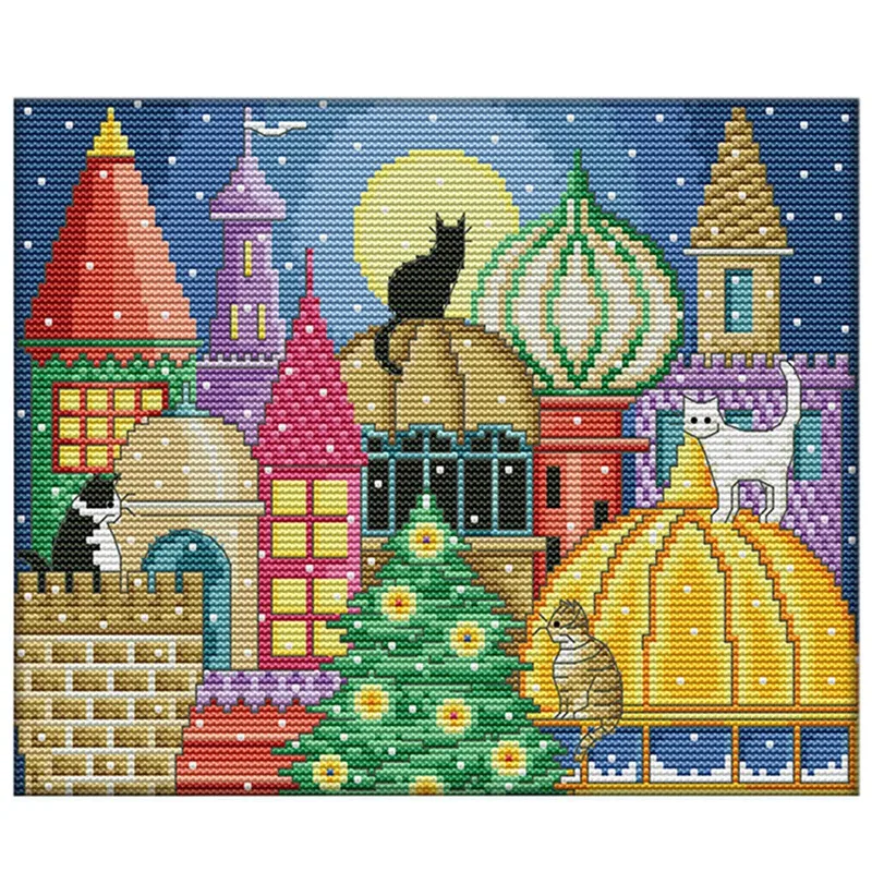 

Cross Stitch Kits 11CT Stamped Kits Printed Kits Gift Starter Kits Easy Patterns For DIY Embroidery- The Cat City
