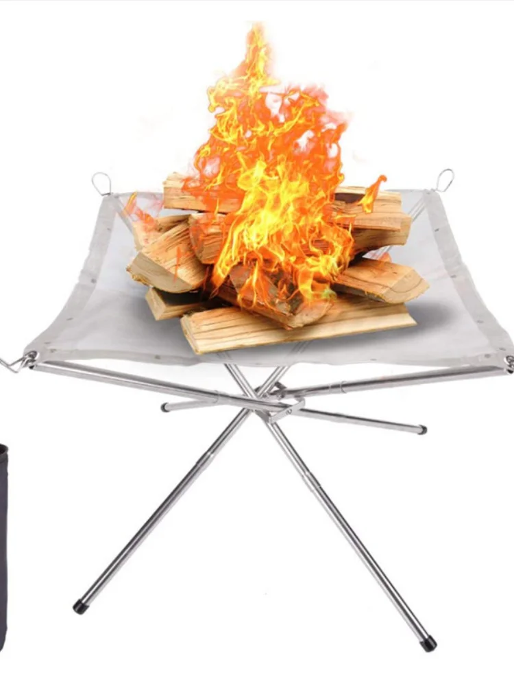 

Outdoor Portable Fire Pit Holder Stainless Steel Mesh Shelf Folding Fire Frame Fast Heating Charcoal Burning Stove Camping Tool