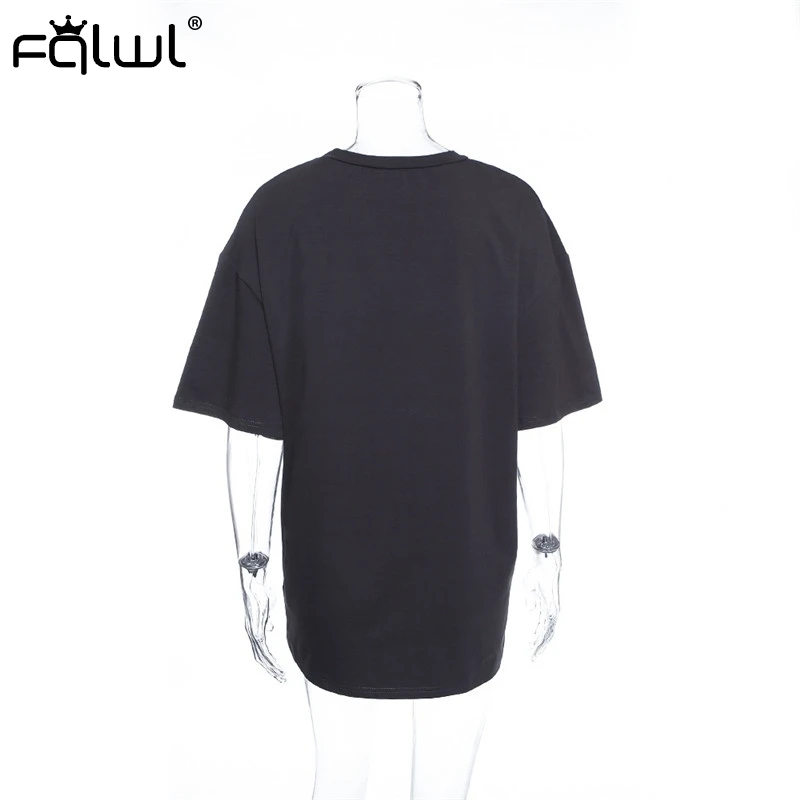 Женская хлопковая Футболка FQLWL серая свободная длинная футболка с буквенным