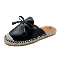 2021 spring summer women mules shoes brand slippers fashion round toe bowknot baotou straw plaited article fisherman slippers