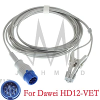 compatible with spo2 probe of dawei hd12 vet pulse oximeter monitor animal tongue clip sensor cable 10pin 3m