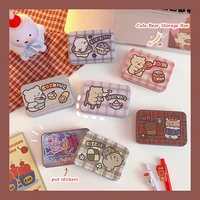 minkys super cute milk bear tinplate box storage box desktop organizer kawaii school stationery