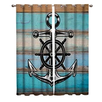 retro wood with anchor nautical style window treatments curtains valance bedroom indoor fabric curtain panels with grommets