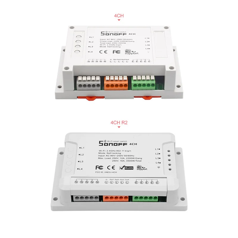 Sonoff 4CH R2 ITEAD WiFi Smart Switch 4 канала монтажа на din-рейку ewelink работа с Alexa iftt Google домашней автоматизации
