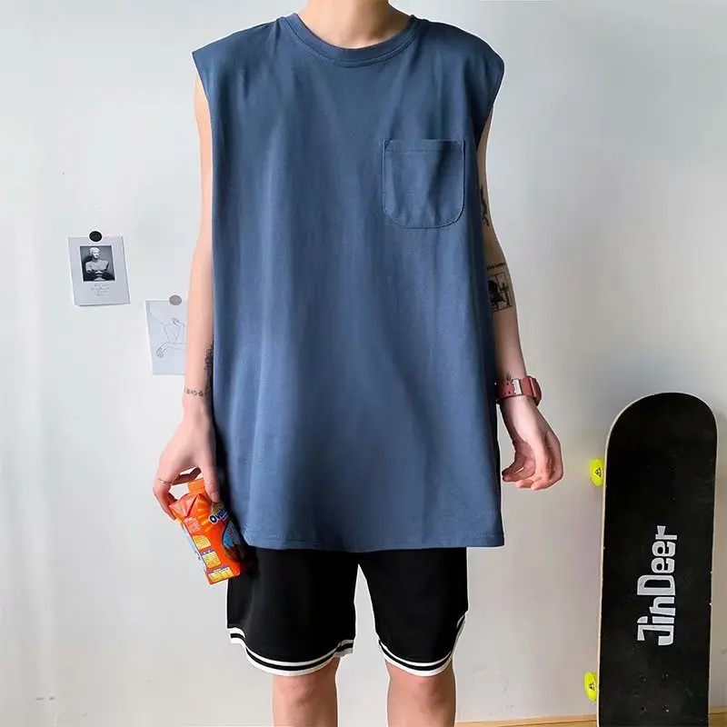 Мужская свободная хлопковая Футболка Ins майка без рукавов модная летняя