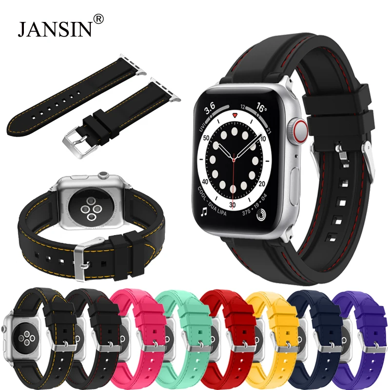 

Silicone strap For Apple Watch band 38mm 42mm 40mm 44mm iWatch Bracelet sport band for apple watch series 6 SE 5 4 3 2 watchband