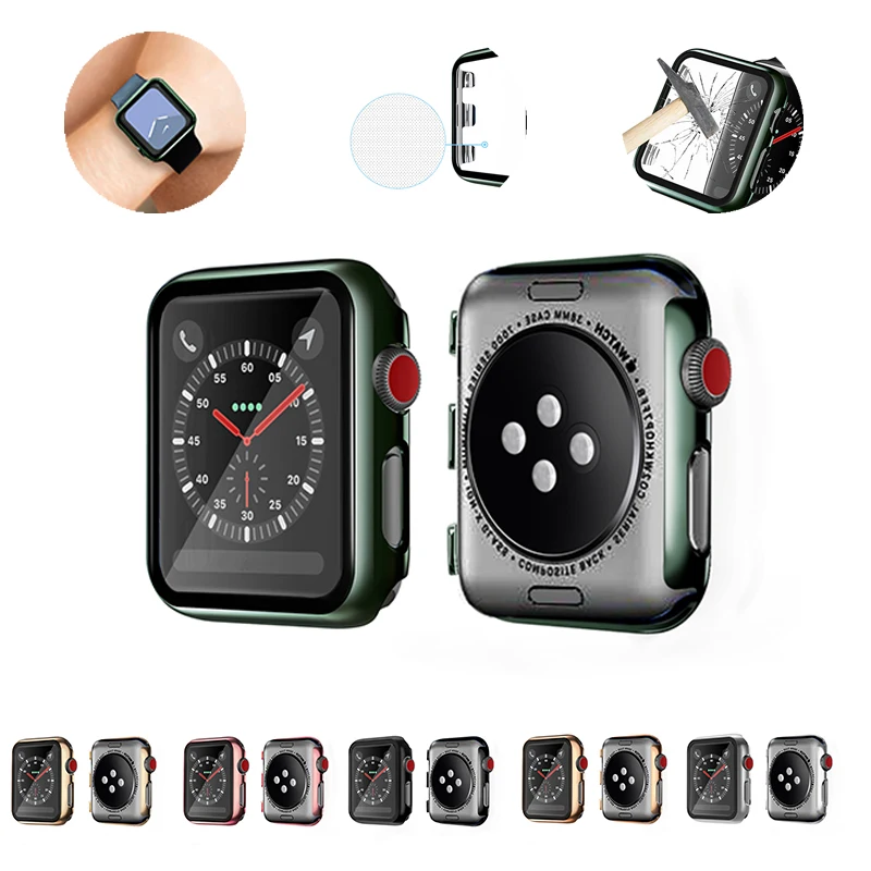 Чехол для часов Apple Watch 5 4 44 мм 40 полная защита из поликарбоната со стеклянной