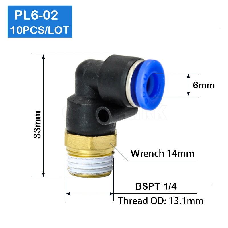 Высокое качество 10 шт PL6-02 6 мм Push In One Touch Разъем 1/4 &quotрезьба Пневматическая