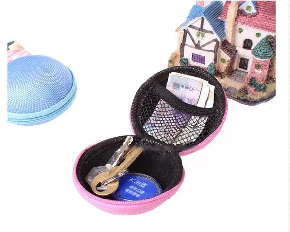 

New Portable Mini Round Hard Desk Organizor Bag For Earphone Headphone SD TF Cards Cable Cord Wire Coin Sundries Purse 8x5cm
