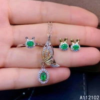 kjjeaxcmy fine jewelry 925 sterling silver inlaid natural emerald exquisite pendant ring earring set support test chinese style