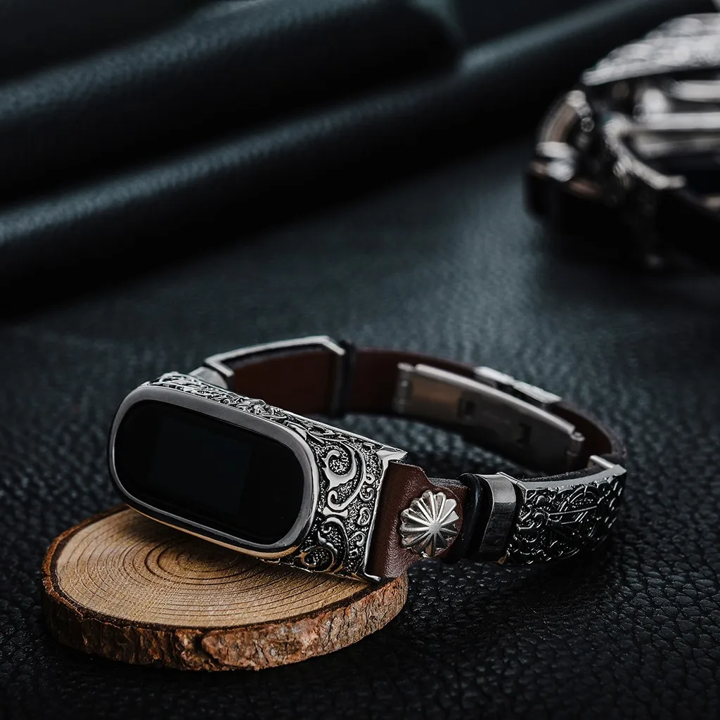 Ремешок кожаный для Xiaomi Mi Band 3 4 5 сменный плетеный браслет в стиле ретро band6