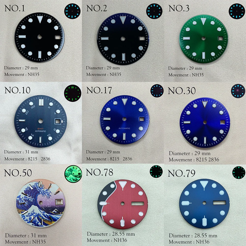 

Часы-Циферблат 2836 2824 Mingzhu 2813 Miyota 2836 821A 8215-31 мм стерильный циферблат светящийся NH35 NH36 без логотипа 28,5