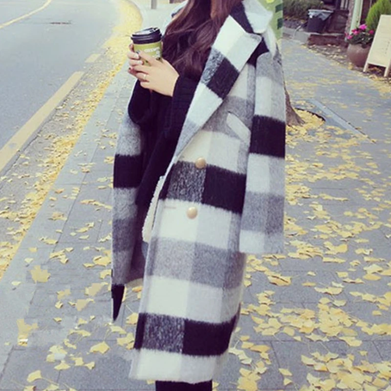 Новинка осень зима кашемировый Тренч Куртка женская повседневная черная белая
