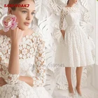 Женское Короткое свадебное платье It's yiiya, белое элегантное кружевное платье до колен с глубоким вырезом и длинными рукавами на лето 2022