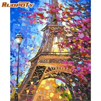 ruopoty 60x75cm frame diy painting by numbers kits paris tower landscape picture by number acrylic draw on canvas for diy gift
