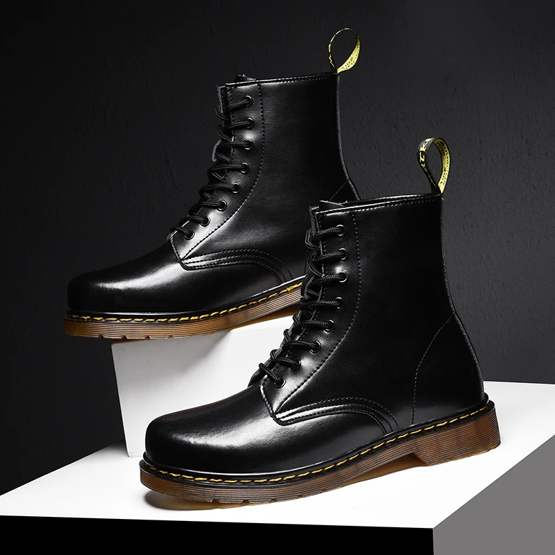 

Zapatos Casuales Para Hombre De Cuero Men's Leather Winter Boots Casual Shoes Men Fashion Black High Top