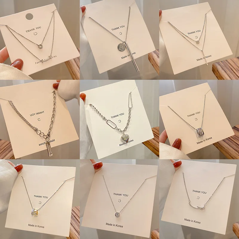 

Silver Heart-shaped Smiley Face Pendant Necklace Butterfly Bunny Animal Chain Letter Star Flower Double Rectangle Round Gift