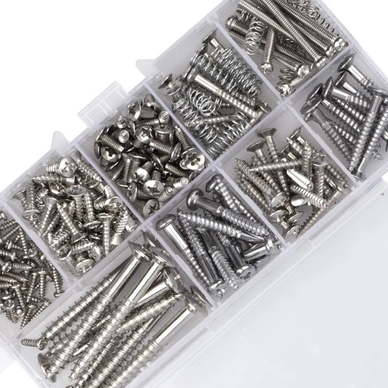 

204 Pcs Guitar Screw Kit 9 Types Assortment Set with Springs for Electric Guitar Bridge Pickup Pickguard Tuner Switch Neck Plate
