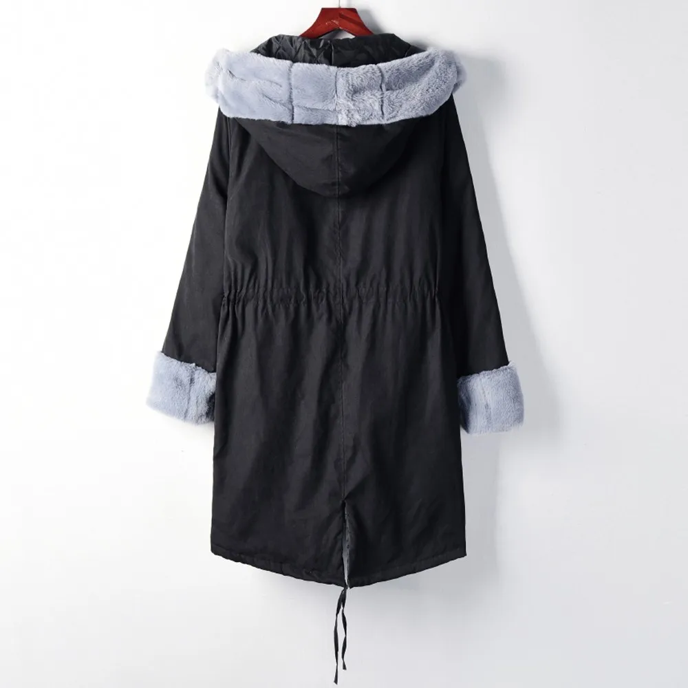Newly Womens Faux Fur Winter Jacket Parka Hooded Coat Fishtail Overcoat Oversize Long Sleeves Coats Dropship Nov.2