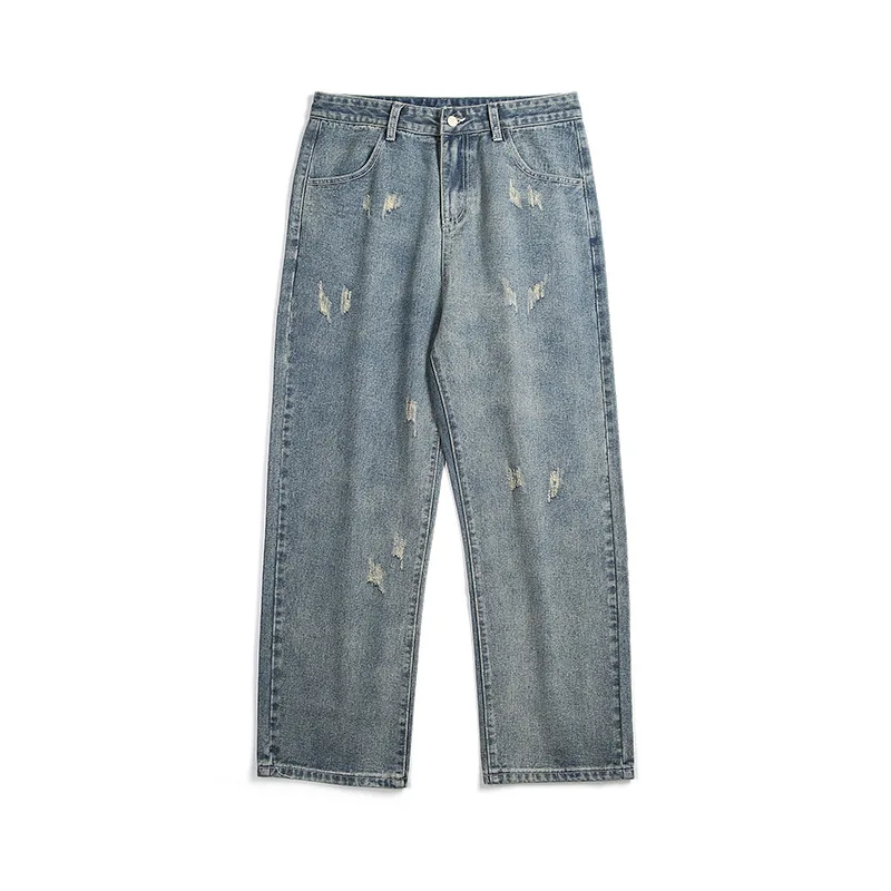 

Jeans Mens Autumn Winter New Product Japanese Vintage Hole Denim Trousers For Male Washed Wide-leg Jean Men Loose Straight Pants