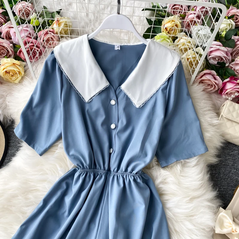 

2021 NEW Women's Summer Jumpsuit Fashion Korean Solid Color Jumpsuit High Waist Short Sleeve Casual Round Neck Sweet Outfits Hot