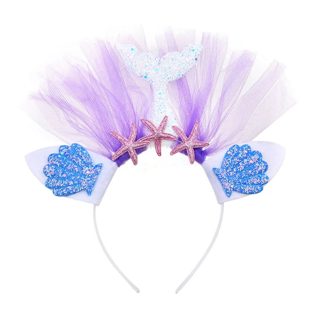 Mermaid Headband 1 Платье принцессы Ариэль с блестками; костюмы русалки на день рождения для девочек; Детские платья с рисунком морской звезды; одежда для фотосъемки - Цвет: Mermaid Headband 1