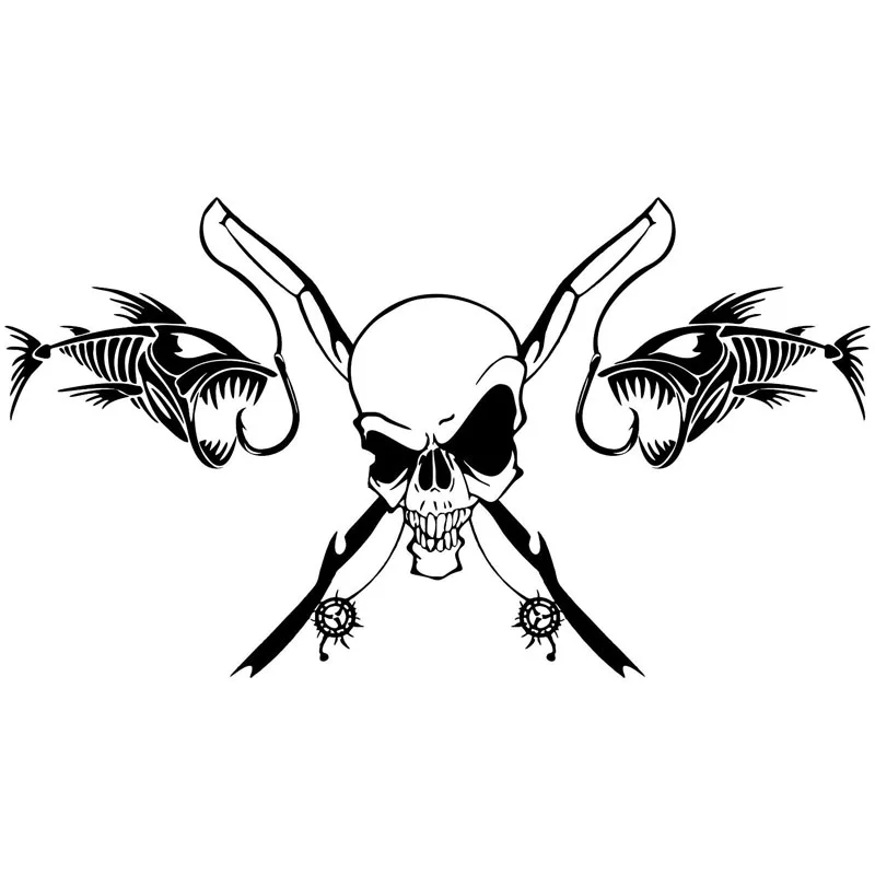 LLY-1711 Car Sticker Skull Skeleton Fishing Rod Reel Decals PVC Fashion Auto Accessories Decoration Waterproof Sunscreen Decal