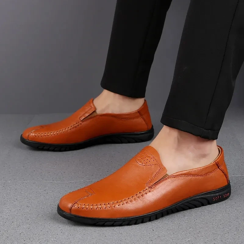 

Туфли мужские деловые из натуральной кожи, мягкая кожа, однофутовый материал, британские сандалии для отдыха, для вождения, дышащие