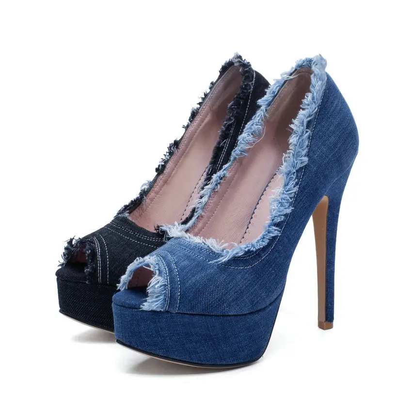 Женские туфли-лодочки без застежки ESVEVA джинсовые туфли на тонком очень высоком