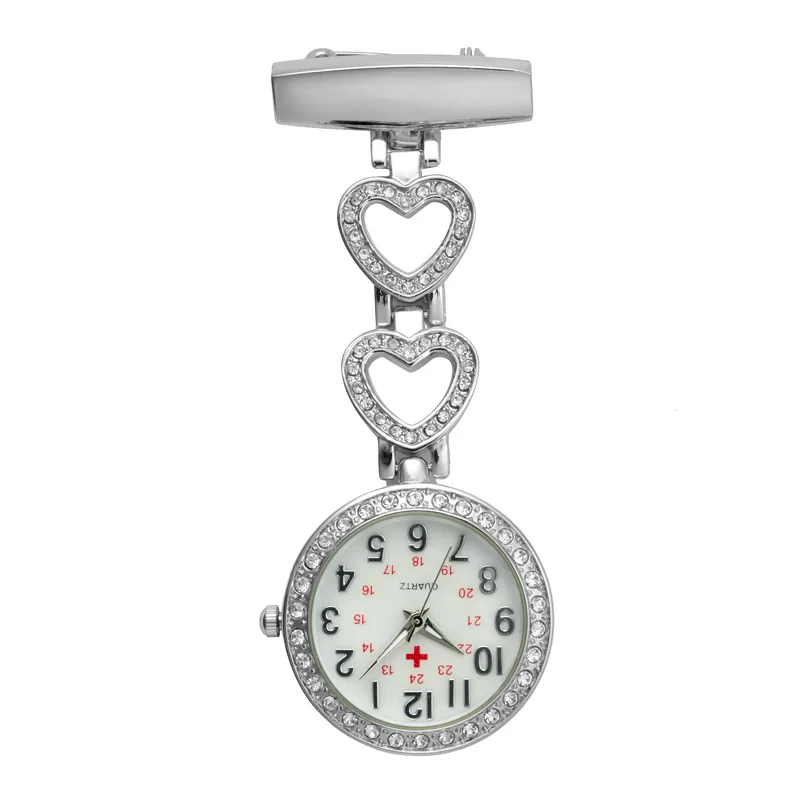 White steel Модные часы для медсестры, женские карманные часы с зажимом и подвеской в виде сердца, кварцевые часы для медицинского врача, часы для медсестры - Цвет: White steel