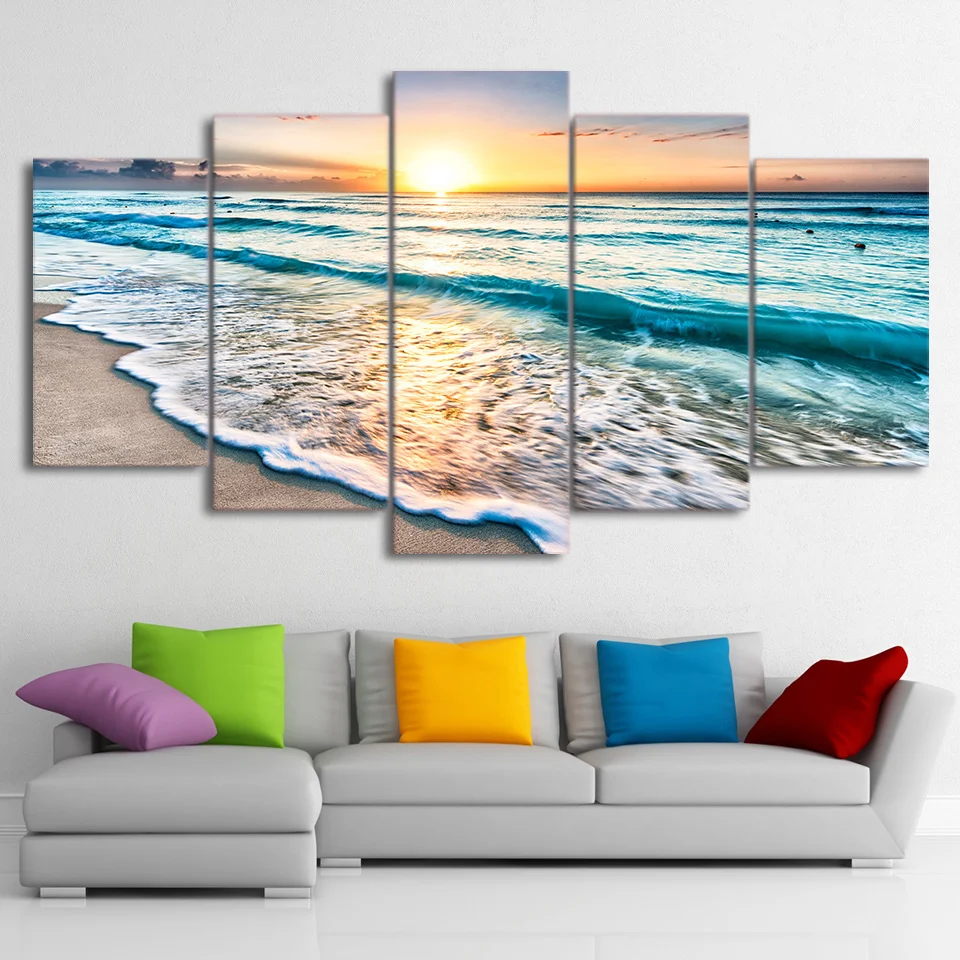 

HD Printed 5 piece canvas art beach pictures seascape sunset beach painting canvas painting wall pictures