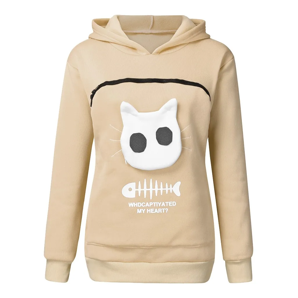 Women’s Sweatshirt Animal Pouch Hood Tops Carry Cat Breathable Pullover Blouse Las Mujeres Sweetshirts Спортивный Костюм Женск