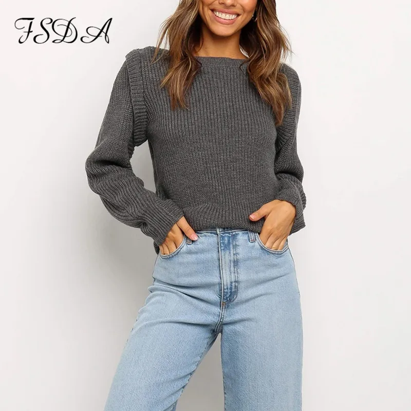 FSDA и круглым вырезом Трикотажный 2020 осень-зима свитер цвета хаки для женщин с