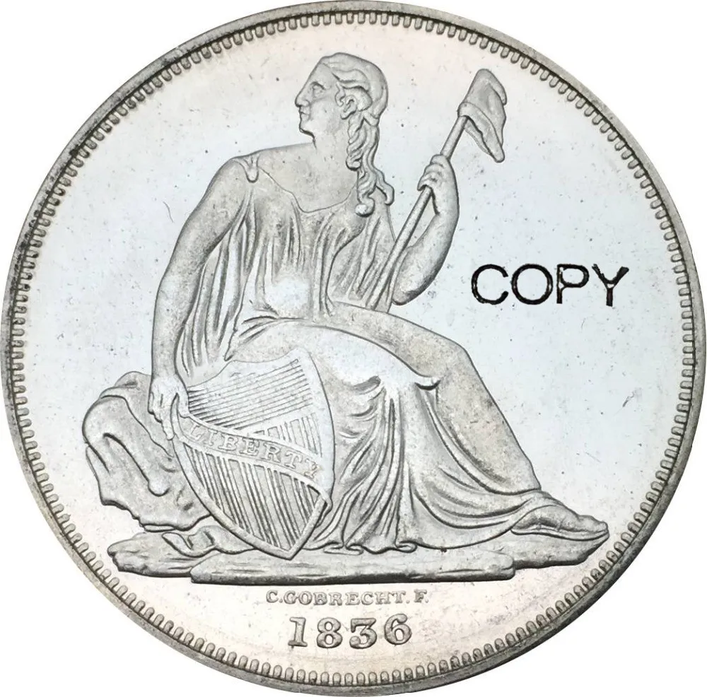 Монеты с латунным покрытием, 1 доллар США 1836, наименование гобрехта, наименование доллара ниже основания