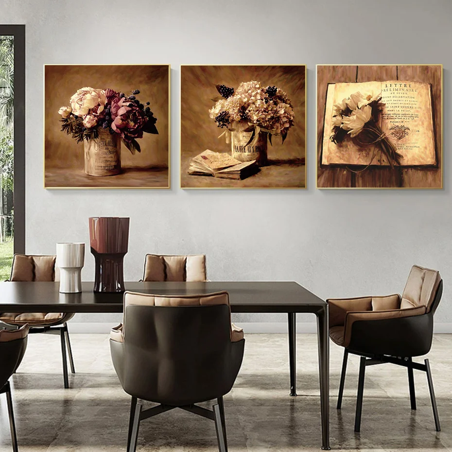 

Flower Book Print Retro Home Decor Nordic Canvas Painting Wall Art Picture Living Room Poster Vintage Art Decor Painting