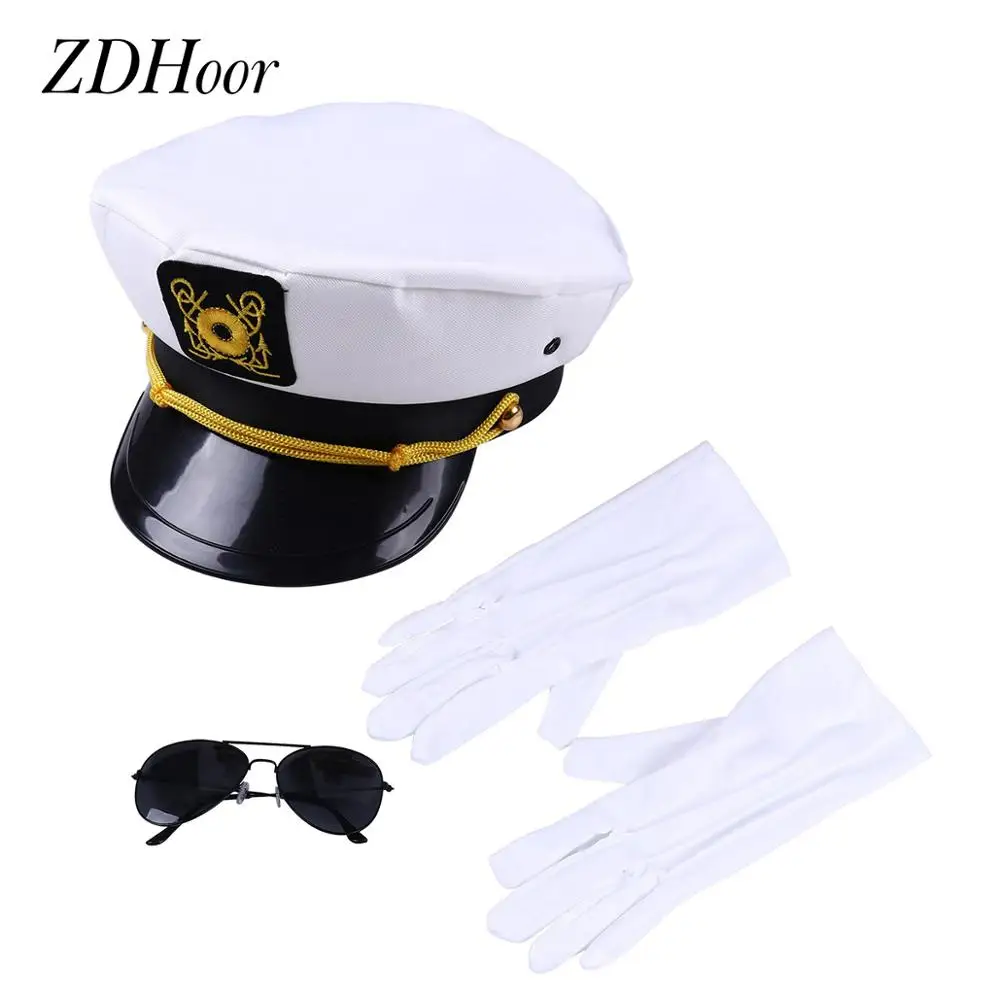 

Mens Sexy Cosplay Navy Sailor Costumes Clubwear Aviator Role Play Outfit Captain Hat with Sunglasses White Gloves Exotic Clothes