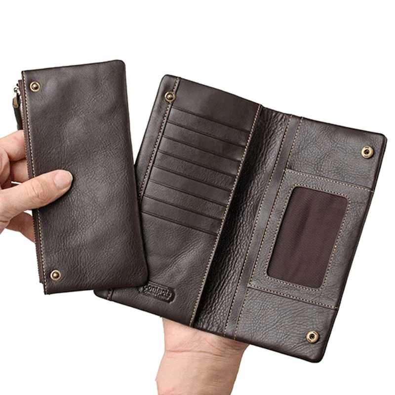 

Men's Wallet Top Layer Cowhide Leather Long Wallet Fashion Casual Zipper Buckle Soft Face Clutch