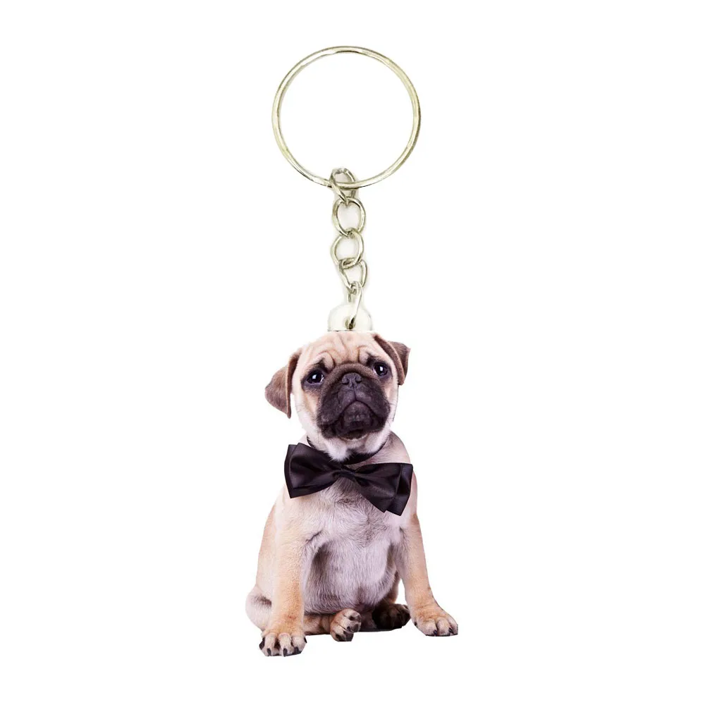 

Pug Dog Acrylic Cute Pugs Keyring Fashion Stainless Steel Keychains Men Key Chain Ring Boyfriend Gift Gifts for Women Keyring