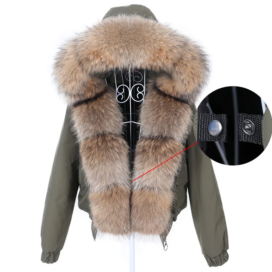 Lavelache 2021 Winter Short Women Real Fox Fur Coat Natural Raccoon Collar Detachable Parka Bomber Jacket Waterproof | Женская одежда