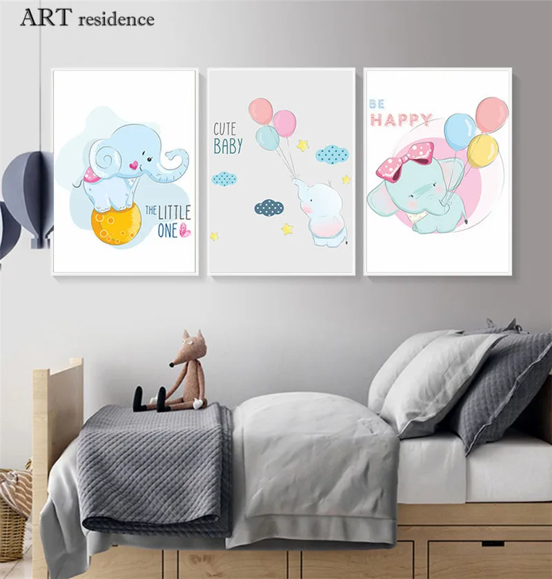 Милый Постер с изображением слона и воздушным шаром для дома картина маслом на