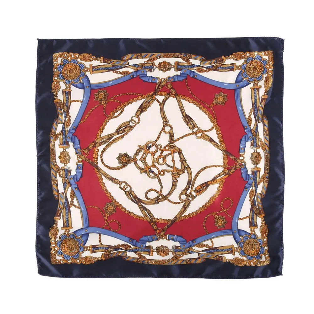 Модный Цветной атласный квадратный шарф с принтом цепи женские шарфы из