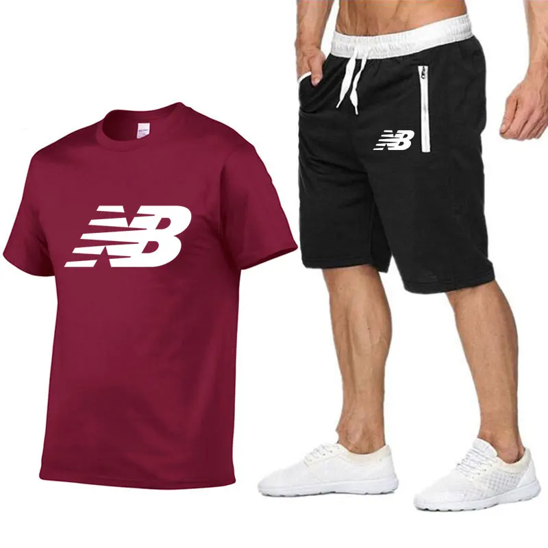 

2021 Summer NB Men's T-shirt Set 2-piece Men's Sportswear Suit Basketball Sports Fitness Printed Short Sleeve + Men's Suit