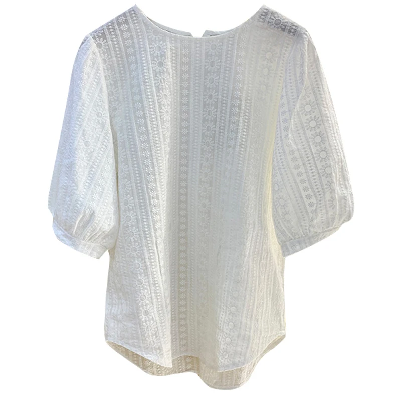 

2021 summer new Korean shirt all-match puff sleeve embroidered hedging fashionable temperament top women