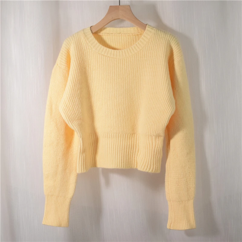 

SURMIITRO 2021 Fashion Warm Autumn Winter Knitted Cropped Sweater Women Korean Style Purple Long Sleeve Short Pullover Female