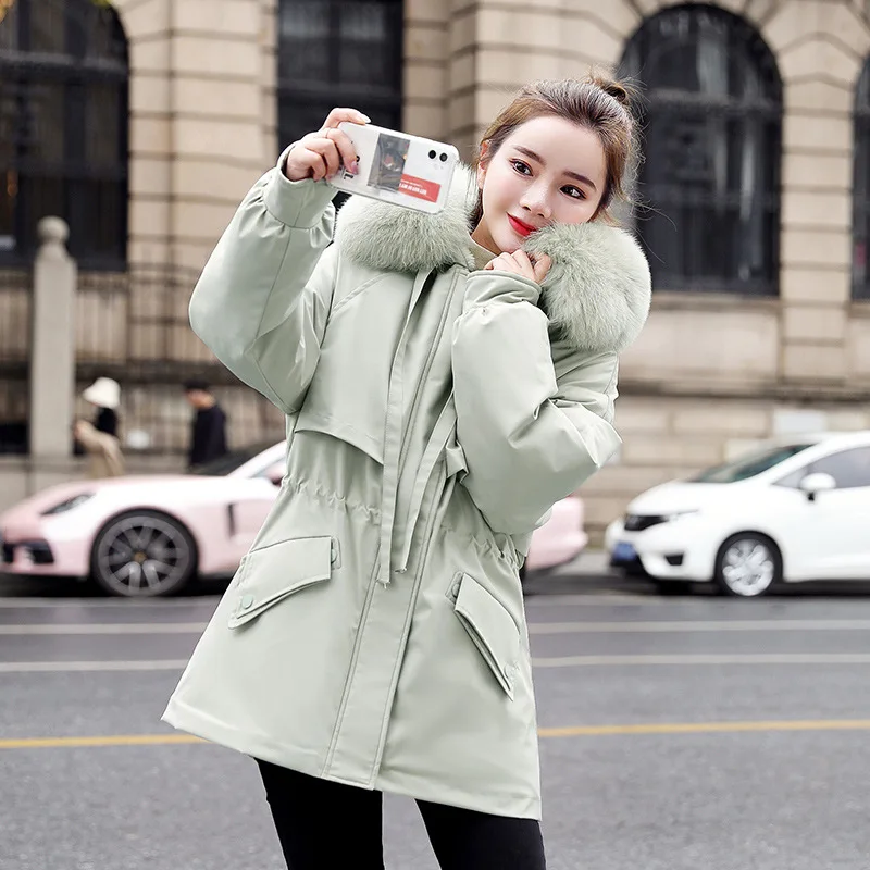 Winter Coat  Clothes Women 2021 The New Cotton Long Slim Hooded Fur Collar Short Padded Jacket