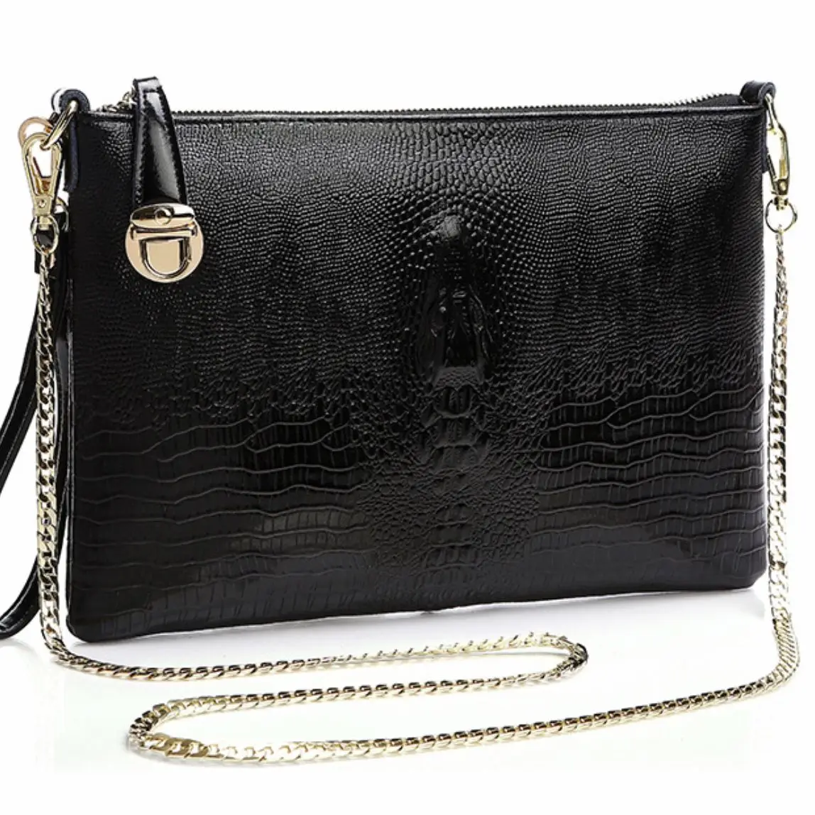 

Women Crocodile Grain Leather Clutch Envelope Bag 2021 Classic Fashion Large Capacity Metal Chain Shoulder Or Diagonal Bag